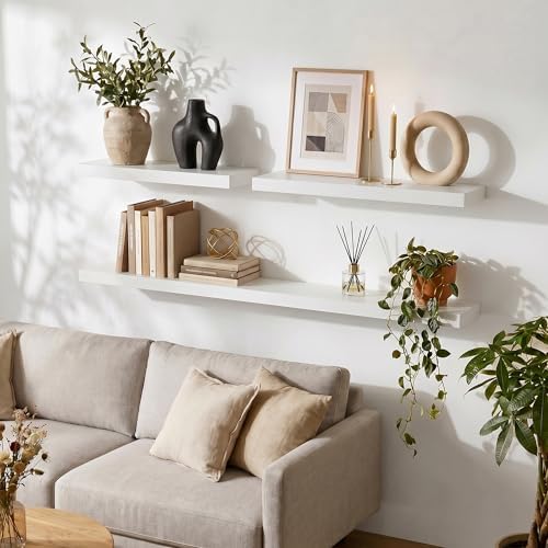 fuqing White Floating Shelves, 24 Inch Wood Shelves - Image 2