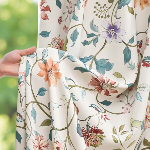 jinchan Beige Floral Blackout Curtains 63 Inch Back Tab 2 Panels Set - Image 5
