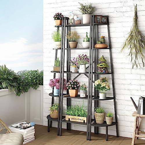 Hoctieon Corner Shelf, 5-Tier Corner Bookshelf, Rustic Ladder Shelf, Industrial - Image 4