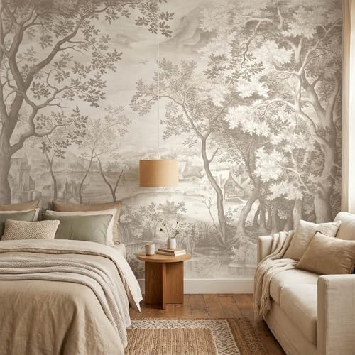 Beige Forest Peel and Stick Wallpaper Landscape Wall Mural - Image 3
