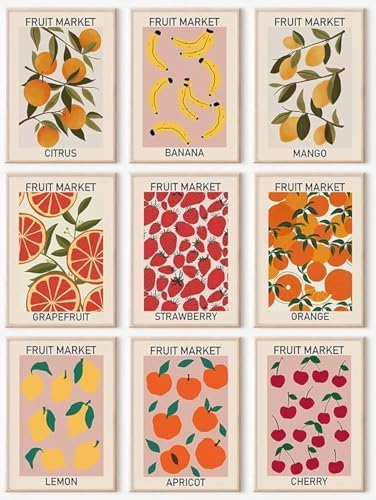 KBKBART Set of 9 Fruit Market Wall Art Prints Poster Kitchen Artwork 8x10in by KBKBART