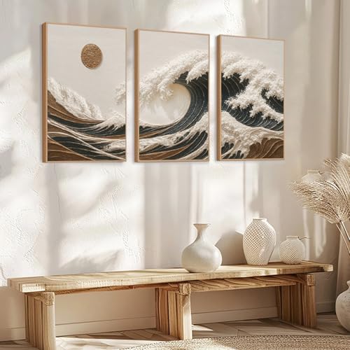 HLNIUC Great Wave Sunset Framed Canvas Wall Art, Abstract Sun Seascape Art - Image 6