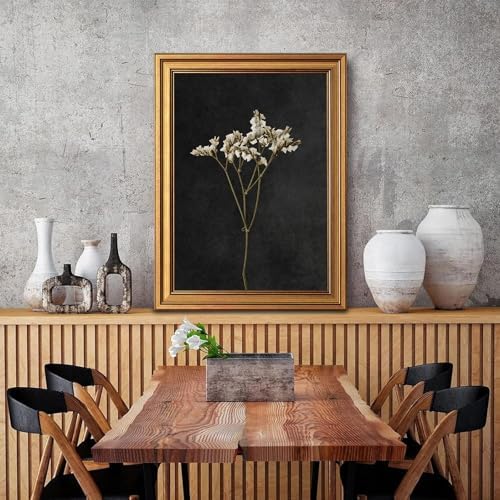 Vintage Gold Framed Wall Art, Retro Dark Dried Flower Paintings, Moody Floral - Image 5