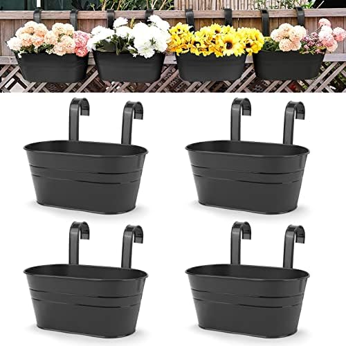 Hanging Planters, 10.6" Metal Railing Planters by OGIMA