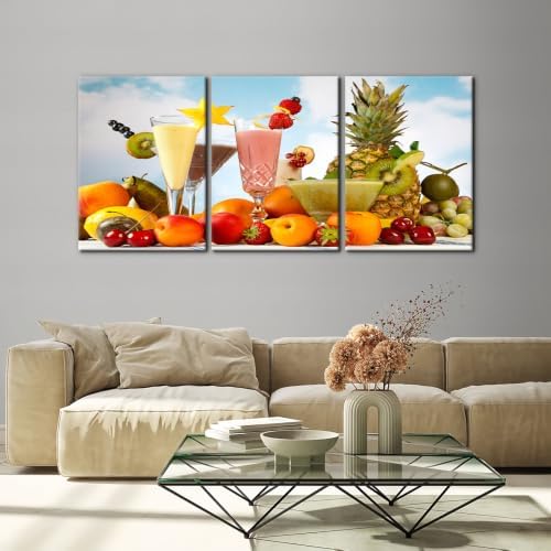 Pacimo Canvas Art Wall Decor 3 Pieces Summer Fruits Milkshake Smoothie on Table - Image 2