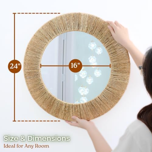 Chi An Home 24 inch Natural Jute Round Wall Mirror, Boho Decor Wall Mirror - Image 4
