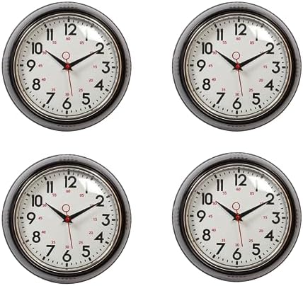 4 Pack Kiera Grace Retro Decorative Analog Round Wall Clock, 9.5" D x 2" W by KieraGrace