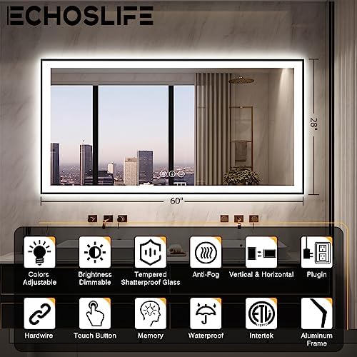 EchosLife 60x28 LED Bathroom Mirror - Image 2