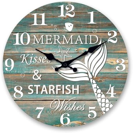 XFM Mermaid Inspirational Wall Clock 10 Inch Teal Beach Theme by XFMWallClock