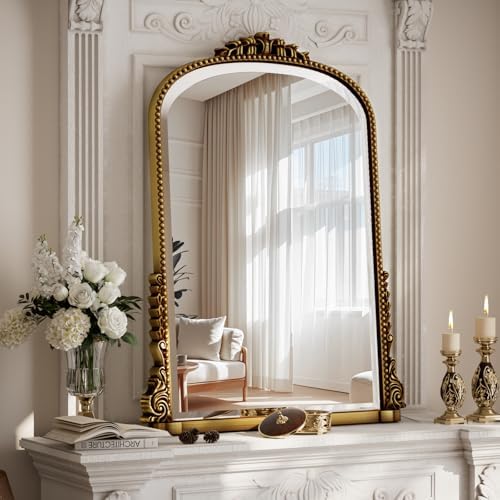 24"×32" Gold Arched Wall Mirror by Unknown