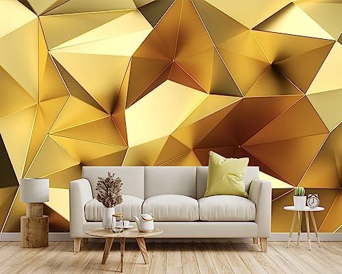 -3D Gold Geometry Fabric Wallpaper Living Room Bedroom Bathroom Modern Large - Image 2