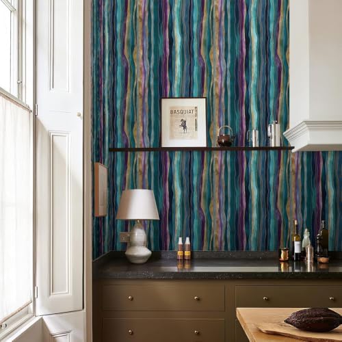 17.7"X118" Teal Green Purple Abstract Geometric Mosaic Wave Peel and Stick - Image 5