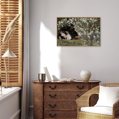 KBKBART Framed Vintage Canvas Wall Art, Retro French Country Garden Women - Image 4