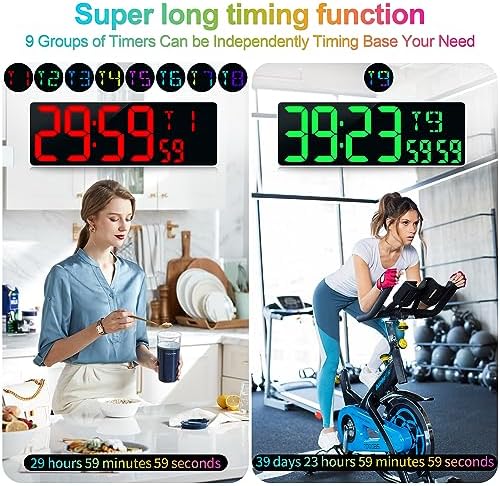 17.2" Large Digital Wall Clock 10 RGB Colors 9 Group Timer Remote Control - Image 5