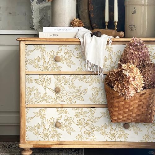 Ismoon Vintage Floral Peel Stick Wallpaper Beige and Gold 17.3x393in - Image 3