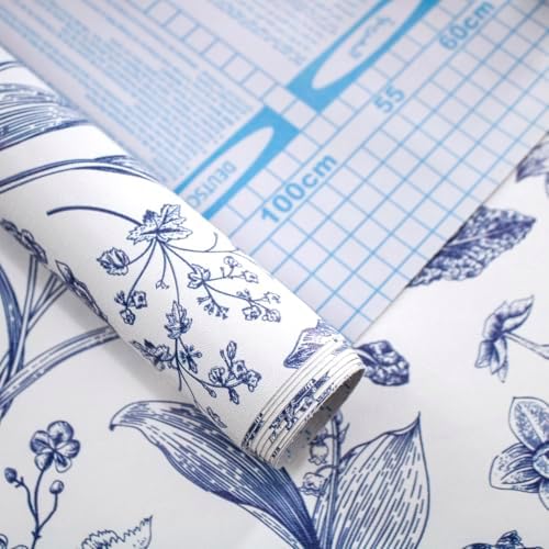 White and Blue Floral Peel and Stick Wallpaper Vintage 17in x 197in - Image 5