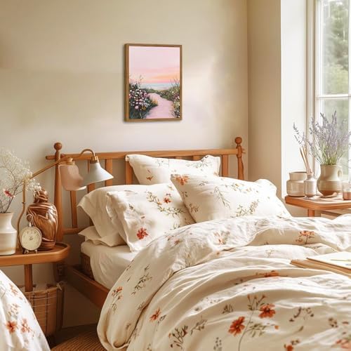 Framed Vintage Landscape Wall Art, Rustic Wildflower Nature Paintings Canvas - Image 5