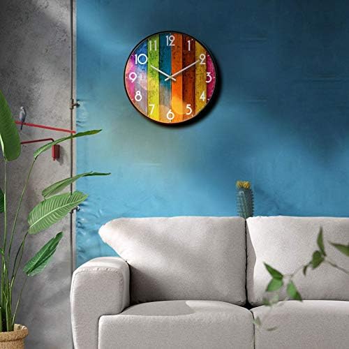 Silent Non-Ticking Analog Wall Clock, Colorful Wood Print - Image 2