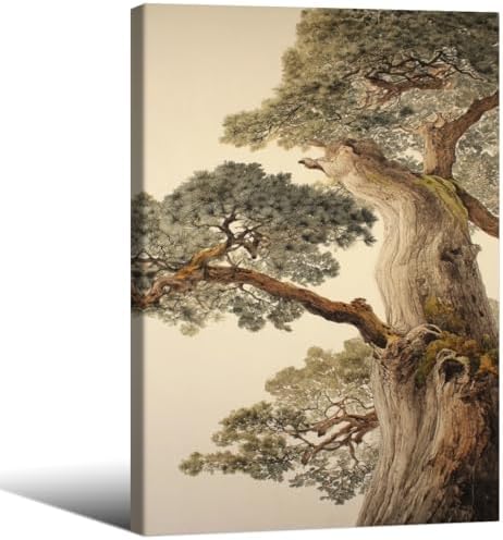 Vintage Japanese Pine Tree Framed Wall Art Oriental Asian Tree Canvas Posters by Unknown