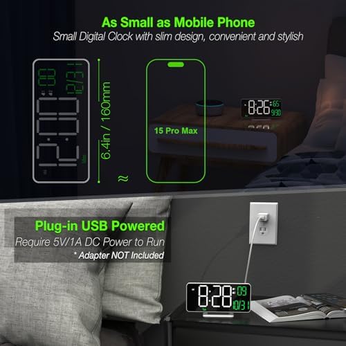 KOSUMOSU Digital Clock for Bedroom, 6.7" Desk Clock LED - Image 3