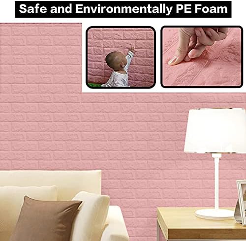 3D Wall Panels Peel and Stick, 58 Sq Ft Coverage, Faux Brick Pink - Image 5