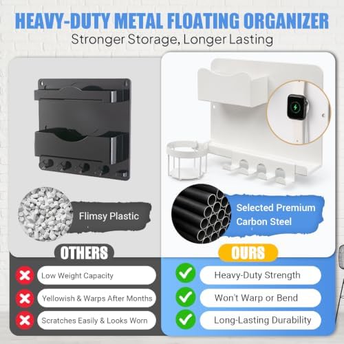 Metal Bedside Wall Shelf, No Drill Floating Bedside Shelf Wall Organizer - Image 3