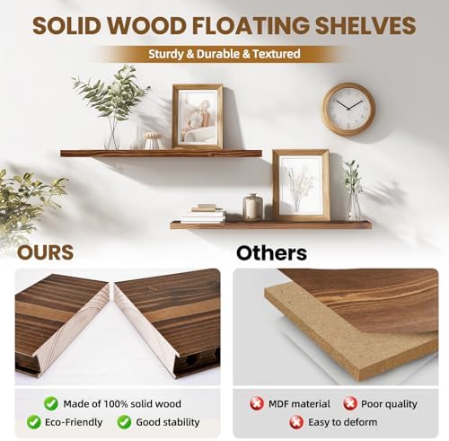 36x5.8x0.8in Floating Wall Shelves Rustic Solid Wood 2-Pack - Image 4