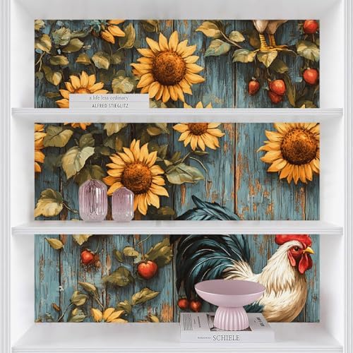 Removable Wallpaper Sunflowers Rooster Peel and Stick Mural Wood Vintage - Image 4