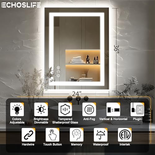 EchosLife 24"x36" LED Bathroom Mirrors - Image 2