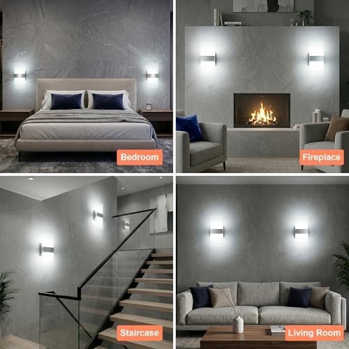 12W Modern LED Wall Sconces 2-Pack, 6000K Cool White - Image 6