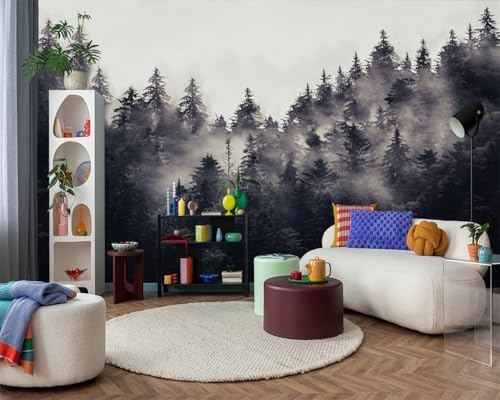 Foggy Forest Backdrop Large Fabric Living Room Wallpaper Black Pine Forest - Image 2