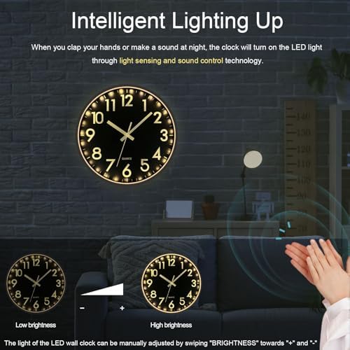 JoFomp LED Wall Clock for Bedroom Night Glow, 12 Inch Silent Wall Clocks - Image 4