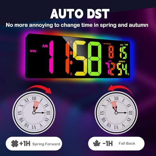 Large Digital Wall Clock 16.5", Count Down Timer, Big LED, RGB Atmosphere Lights - Image 3