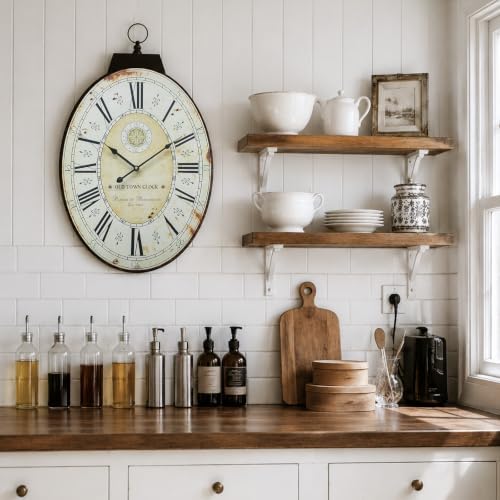 29 Inch Vintage Oval Wall Clock, Silent Non-Ticking Battery Operated Wall Clocks - Image 7
