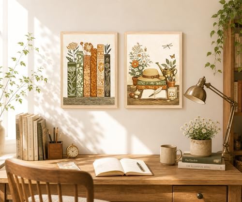 KBCXOY Vintage Book Flower Wall Art Rustic garden Library Art Print - Image 3