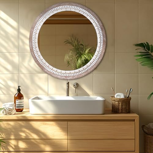 30 Inch Round Wood Mirror, Rustic Farmhouse Circle Mirrors - Image 3
