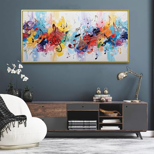 Suconvng Gold Framed Wall Art For Living Room Colorful Musical Note Canvas Art - Image 3