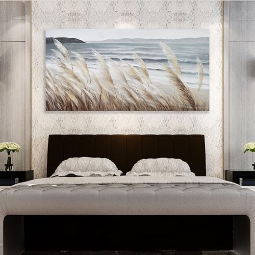 Plant Wall Art Nature Wall Art Reed Seascape Canvas Painting Wall Decor Framed - Image 4