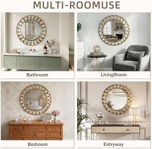 Round Gold Sunburst Mirror Mid-Century Metal Frame Wall Decor 32" - Image 4