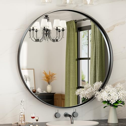 TokeShimi Black Round Mirror 30 Inch Black Circle Wall Mirror Non-Rusting by TokeShimi