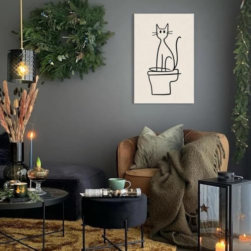 Cat Poster Minimalist Cat Sitting Line Drawing Canvas Wall Art - Image 2