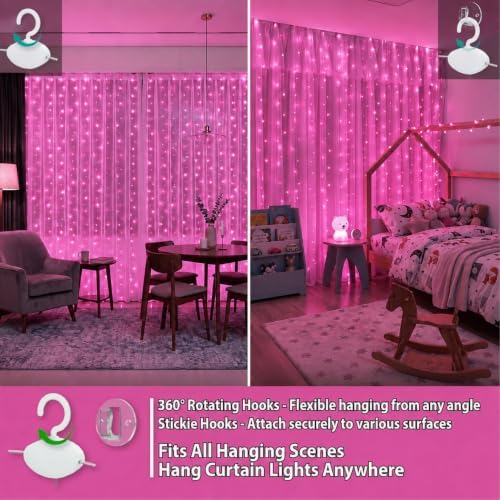 HXWEIYE 300LED Fairy Curtain Lights, 9.8x9.8Ft USB, 8 Modes & Timer - Image 2