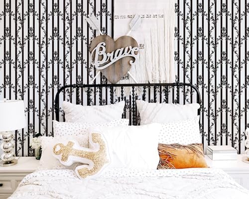 FLFK Peel and Stick Wallpaper Black and White Striped 16" x 64" - Image 6