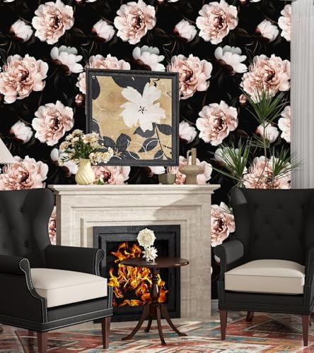 Black Pink Floral Peel and Stick Vintage Peony Wallpaper 17.5X 393 - Image 4