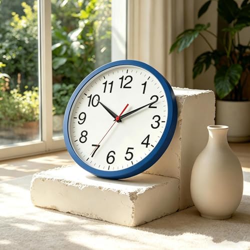 Rohioue Wall Clock Analog 10 Inch Blue Battery Operated Silent Clock - Image 6