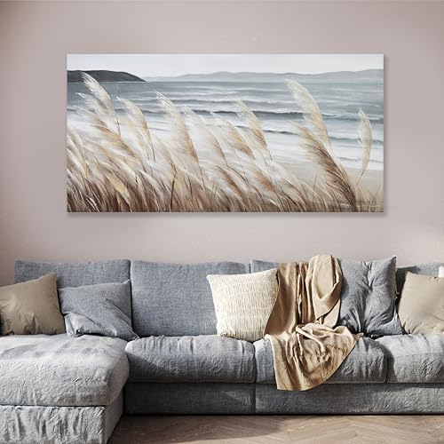 Plant Wall Art Nature Wall Art Reed Seascape Canvas Painting Wall Decor Framed - Image 5