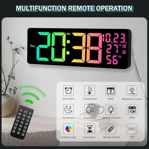 JoFomp 17.3" Large Digital Wall Clock, LED Digital Clock Large Display - Image 4