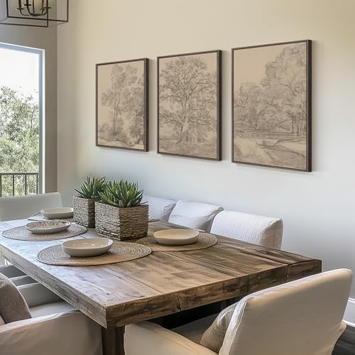 Framed Vintage Neutral Tree Sketch 3 Piece Wall Art Bedroom, 16x24 Inch - Image 2
