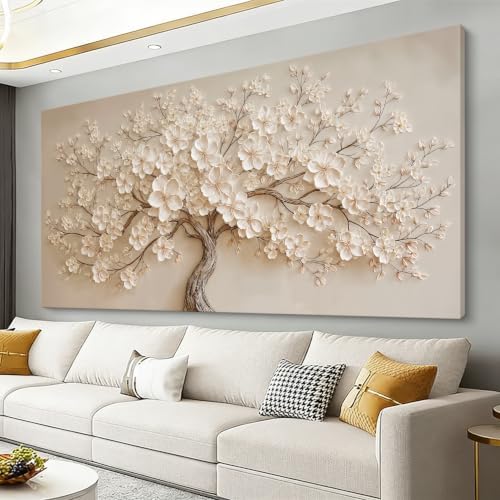 Modern Elegant White Floral Tree Canvas Wall Art by IU