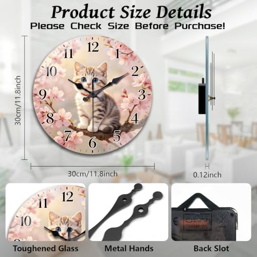 peacoblue Cherry Blossom Cat Wall Clocks Battery Operated - Image 2